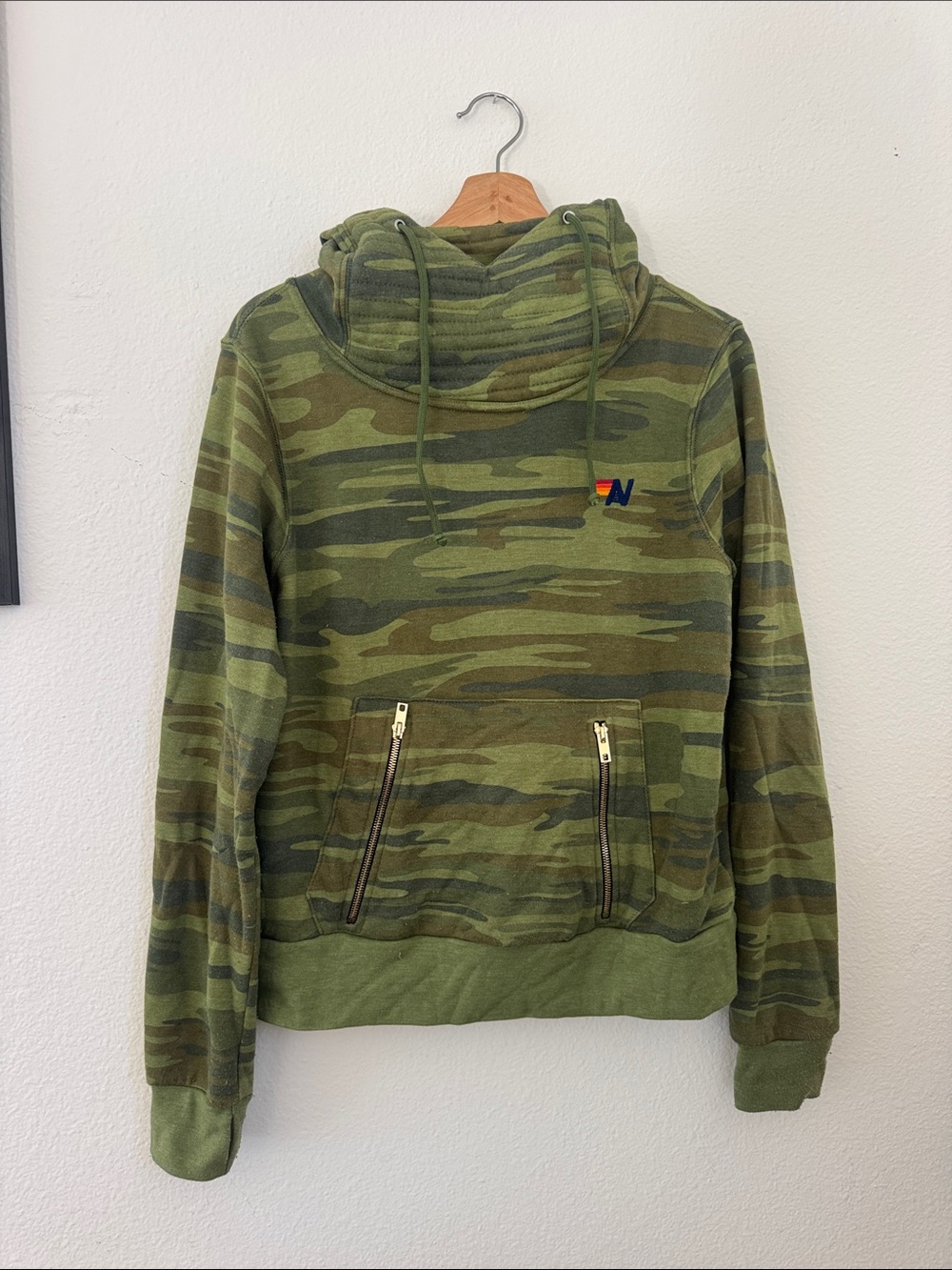 Aviator Nation Ninja Camo Green Pullover Hoodie Sweatshirt